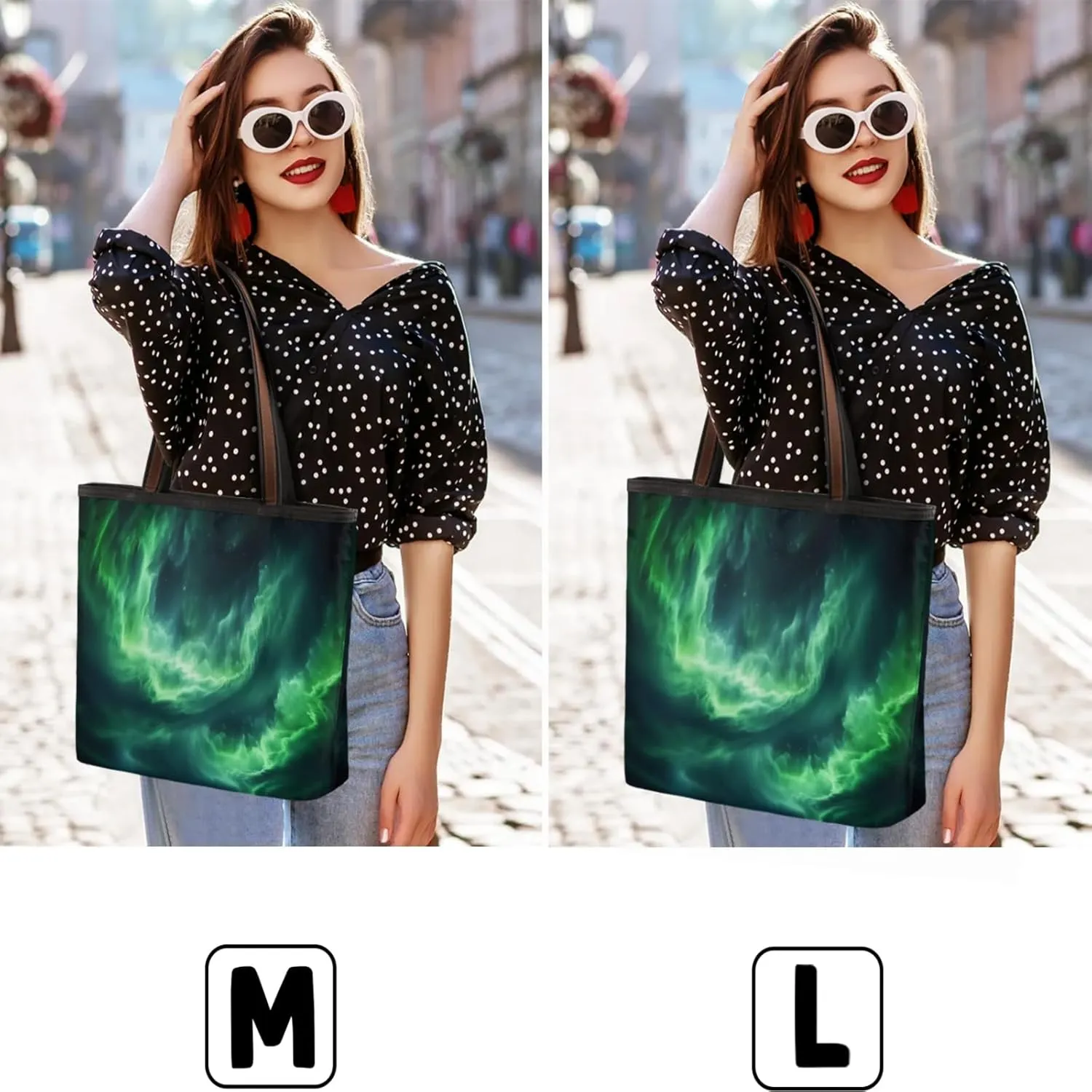 Aurora Borealis Scenery Beautiful Tote Bag Multi Pocket Zippered Beach Bag Lightweight Waterproof Handbag