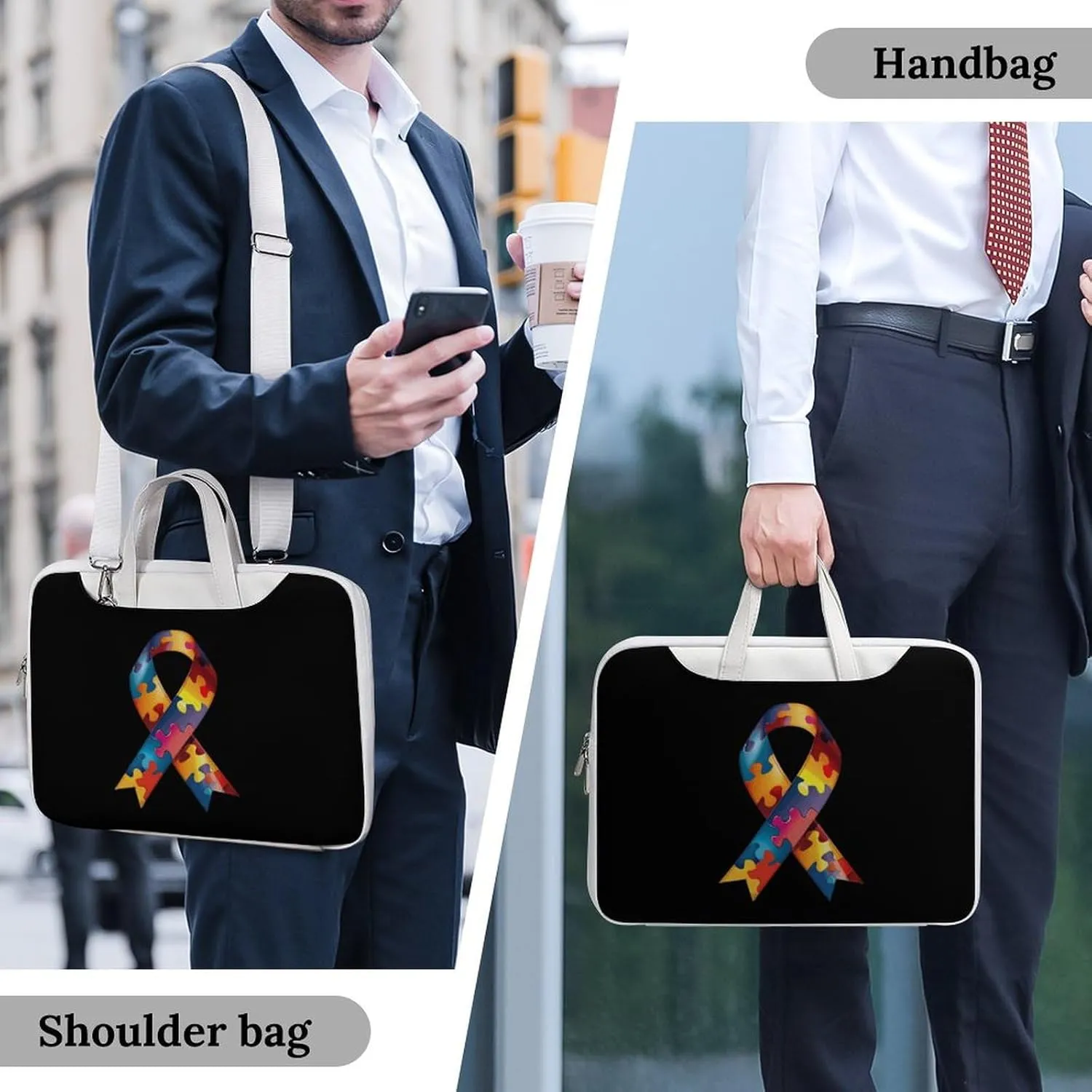 Autism Awareness Ribbon Laptop Tote Bag Waterproof Computer Carrying Case Business Office Briefcase