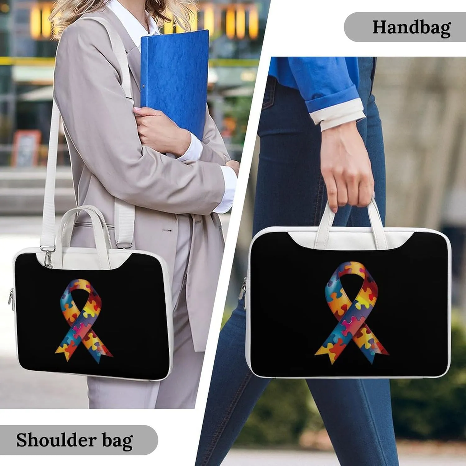 Autism Awareness Ribbon Laptop Tote Bag Waterproof Computer Carrying Case Business Office Briefcase