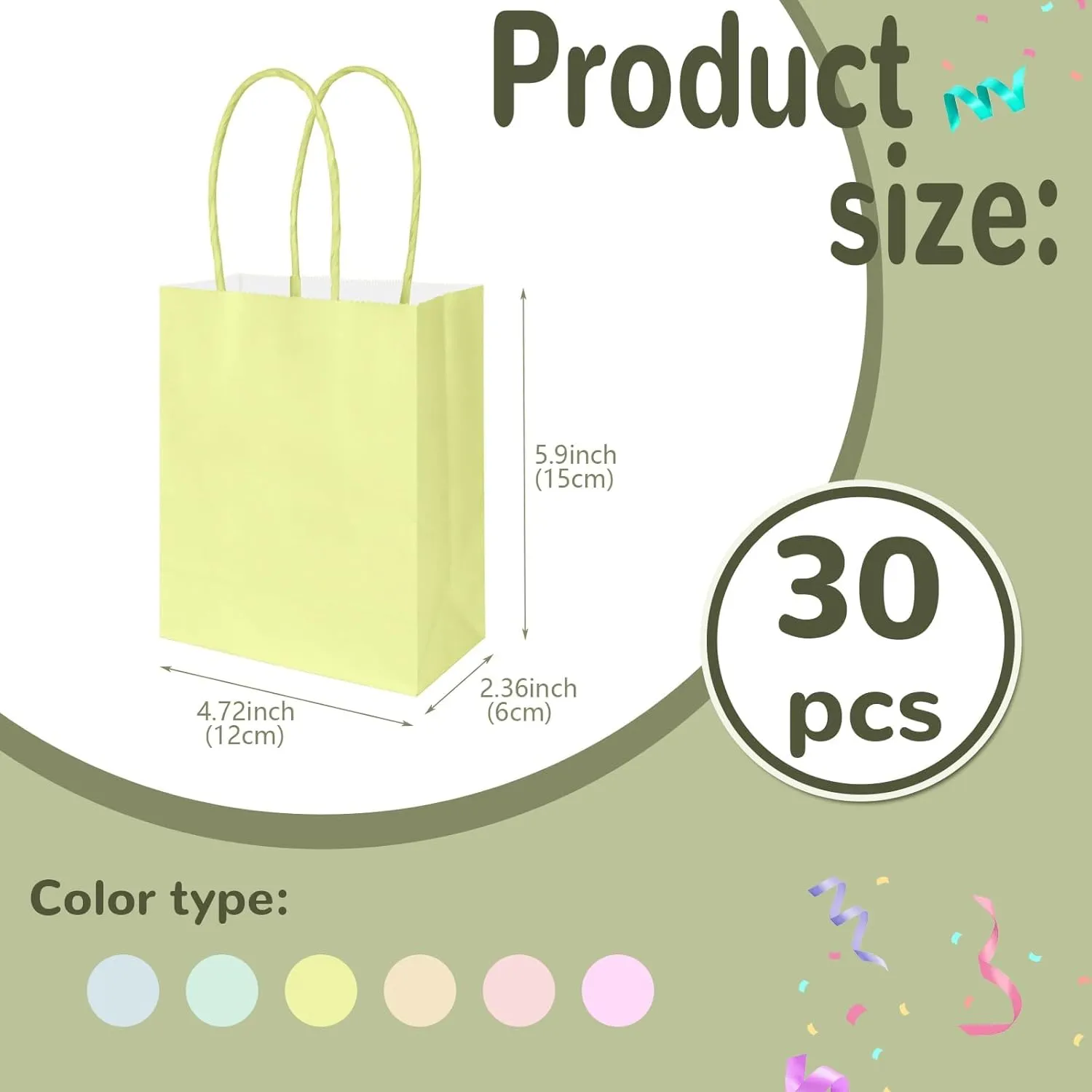 BadenBach 30 Pack Mini Tiny Pastel Paper Gift Bags with Handle,5.9" x 4.7" x 2.4",Pastel Paper Goodie Bags Colored Party Favor Bag Cute Kraft Candy Bag for Wedding Baby Shower Party Mother's Day