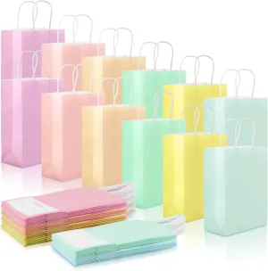 BadenBach 30 Pack Small Pastel Paper Gift Bags with Handle,8.6" x 6.3" x 3.1",Colored Paper Goodie Bags Pastel Party Favor Bag Cute Kraft Candy Bag for Wedding Baby Shower Birthday Mother's Day