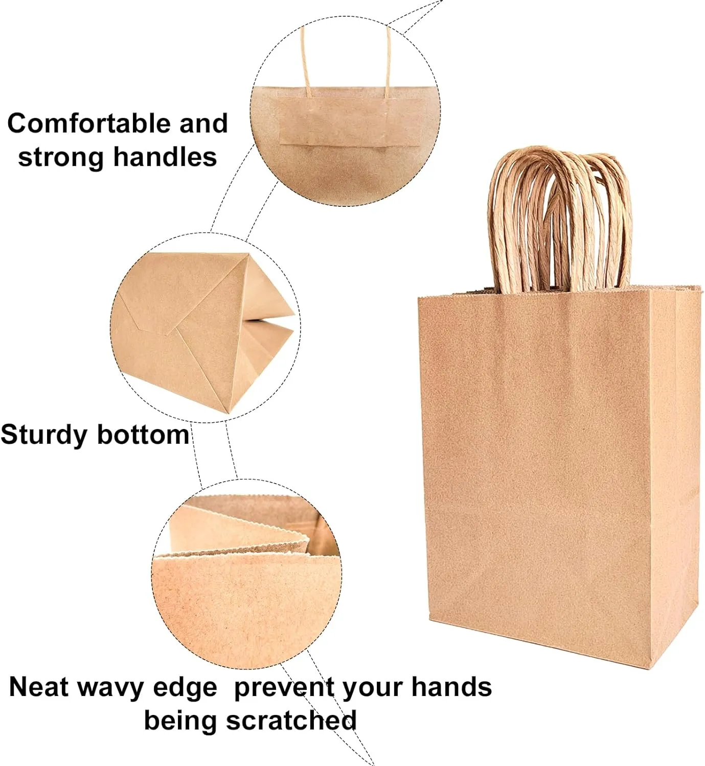 BAG BOX 100 Pcs Medium 8.25x4.3x10.6 Inch Brown Kraft Paper Gift Bags with Handles for Bulk Wedding, Party Favors, Grocery, Shopping, Retail Merchandise, Gift Sacks