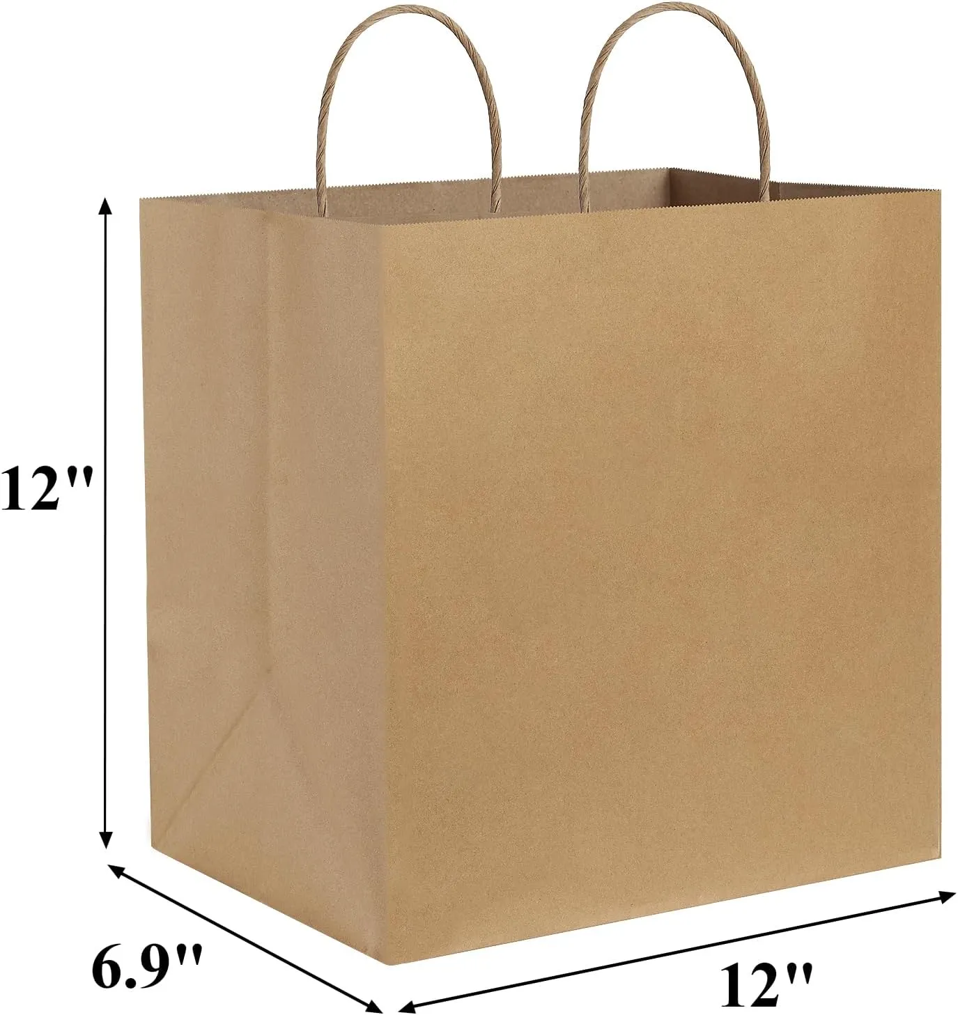 BagDream Brown Paper Bags With Handles 12x7x12 100Pcs - Kraft Shopping Merchandise Retail, Takeout/To Go, Wider-gusset Recycled Gift Bulk
