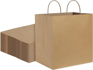 BagDream Brown Paper Bags With Handles 12x7x12 100Pcs - Kraft Shopping Merchandise Retail, Takeout/To Go, Wider-gusset Recycled Gift Bulk