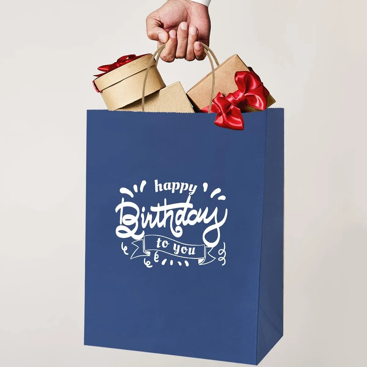BagDream Gift Bags 10x5x13 25Pcs Kraft Paper Shopping Bags with Handles, for Gifts, Business, Merchandise, Retail, Birthday Party Favor, Navy Blue Recycled Paper Sacks