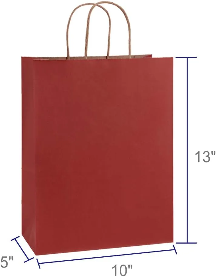 BagDream Gift Bags 10x5x13 25Pcs Kraft Paper Shopping Bags with Handles, for Gifts, Business, Merchandise, Retail, Christmas Wedding Party Favor, Red Recycled Paper Sacks