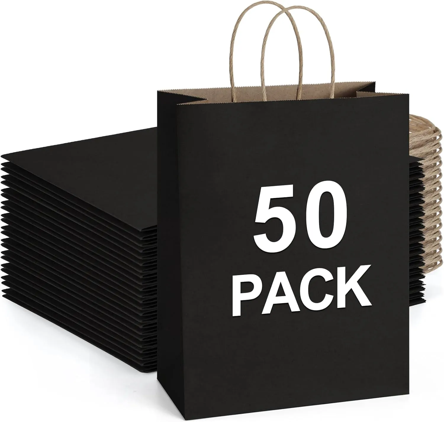 BagDream Gift Bags 10x5x13 50Pack Kraft Paper Shopping Bags with handles Bulk, for Shopping, Retail, Merchandise, Party Favor, Business, 100% Recycled Black Large Paper Gift Sacks