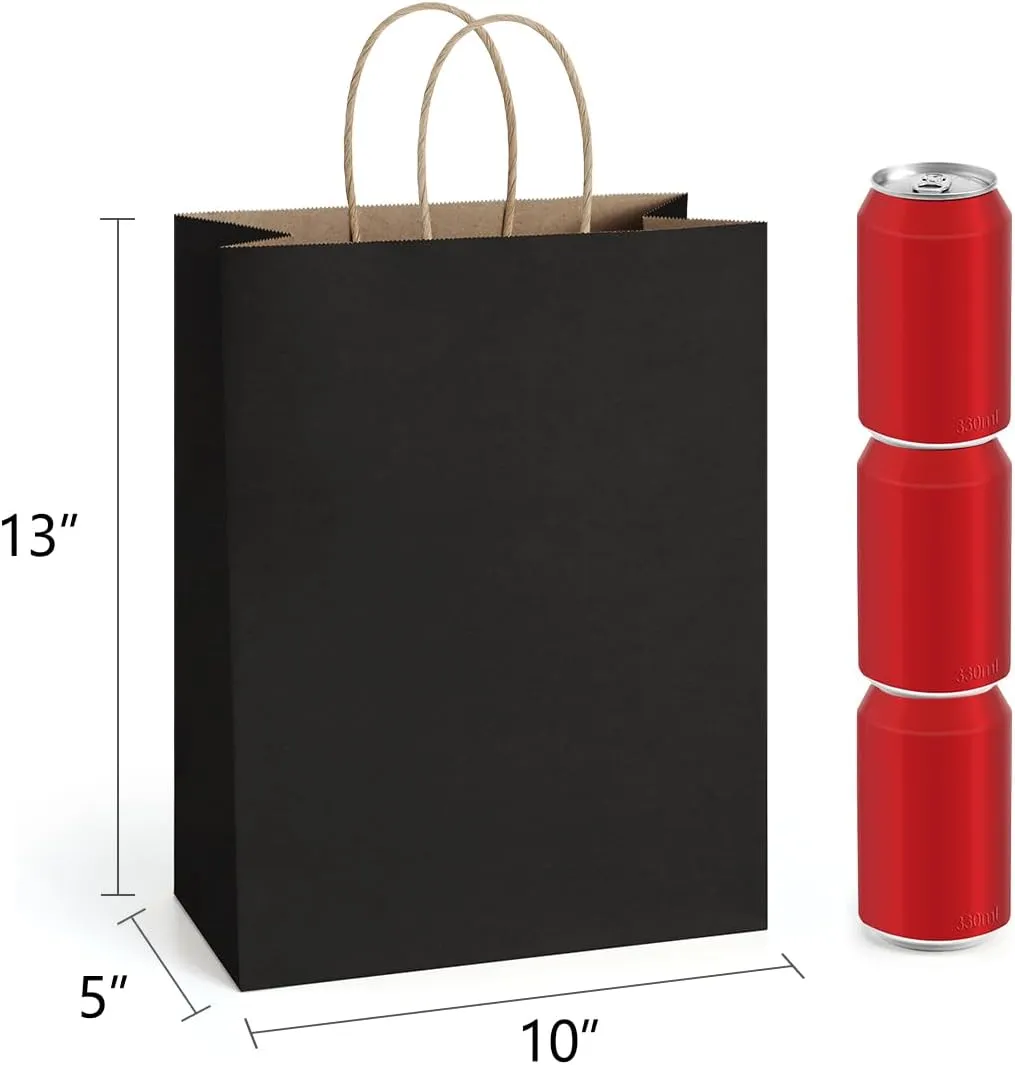 BagDream Gift Bags 10x5x13 50Pack Kraft Paper Shopping Bags with handles Bulk, for Shopping, Retail, Merchandise, Party Favor, Business, 100% Recycled Black Large Paper Gift Sacks