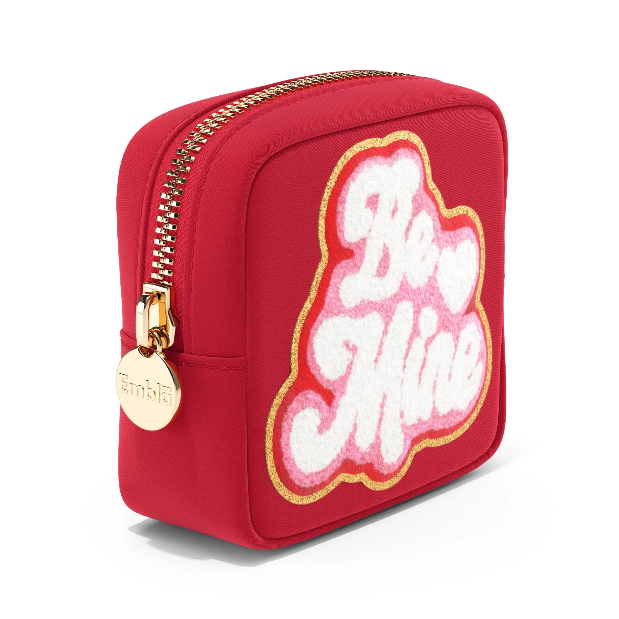 BE MINE Valentine Makeup Bag Travel Cosmetics Pouch and Toiletry Bag, Nylon Zipper Pouch Purse, Cute Make Up Organizer Storage Tote for Women Girls, Travel Skincare Case, Small Makeup Bags, Ruby Red