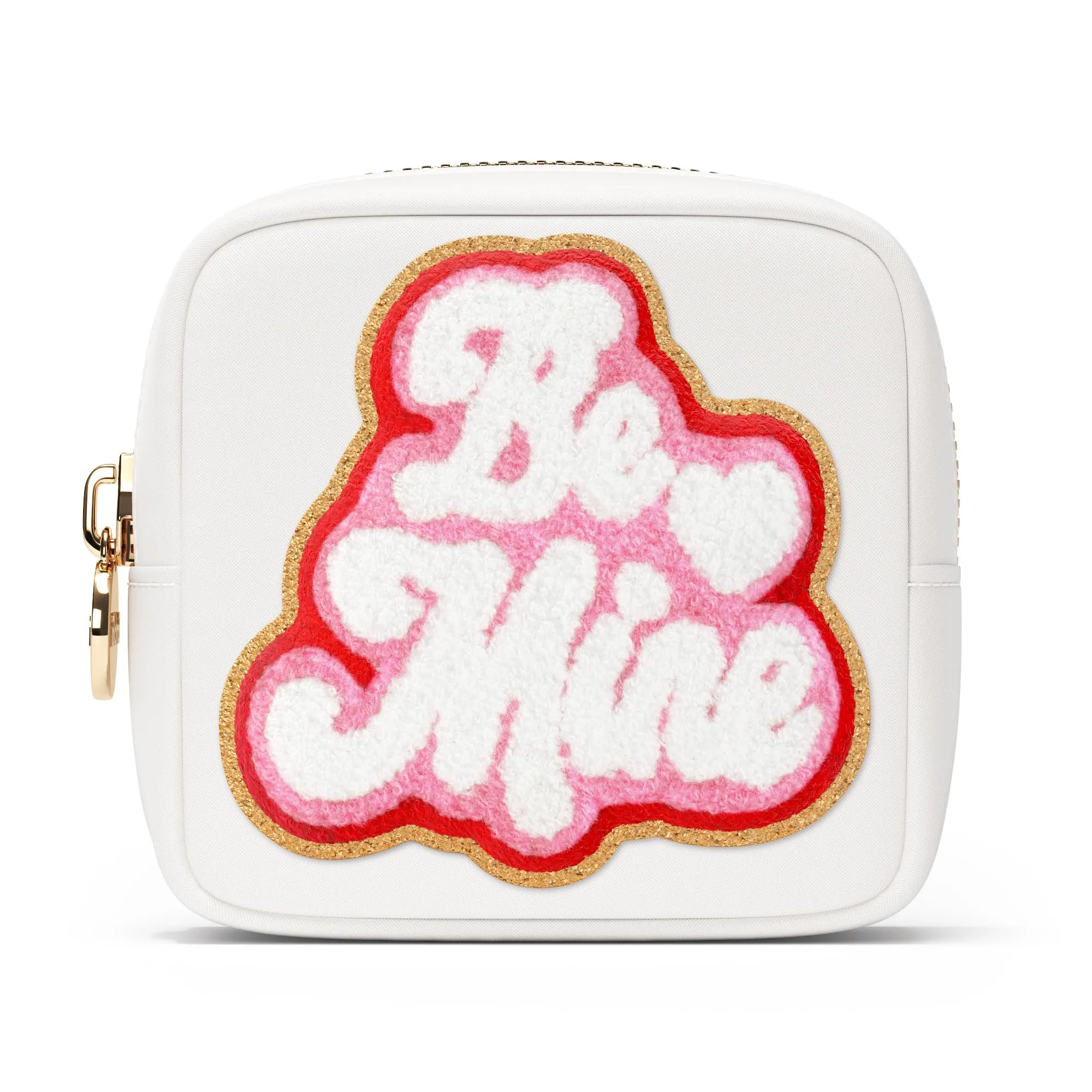 BE MINE Valentine Makeup Bag Travel Cosmetics Pouch and Toiletry Bag, Nylon Zipper Pouch Purse, Cute Make Up Organizer Storage Tote for Women Girls, Travel Skincare Case, Small Makeup Bags, White