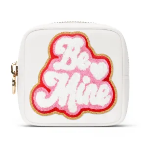 BE MINE Valentine Makeup Bag Travel Cosmetics Pouch and Toiletry Bag, Nylon Zipper Pouch Purse, Cute Make Up Organizer Storage Tote for Women Girls, Travel Skincare Case, Small Makeup Bags, White