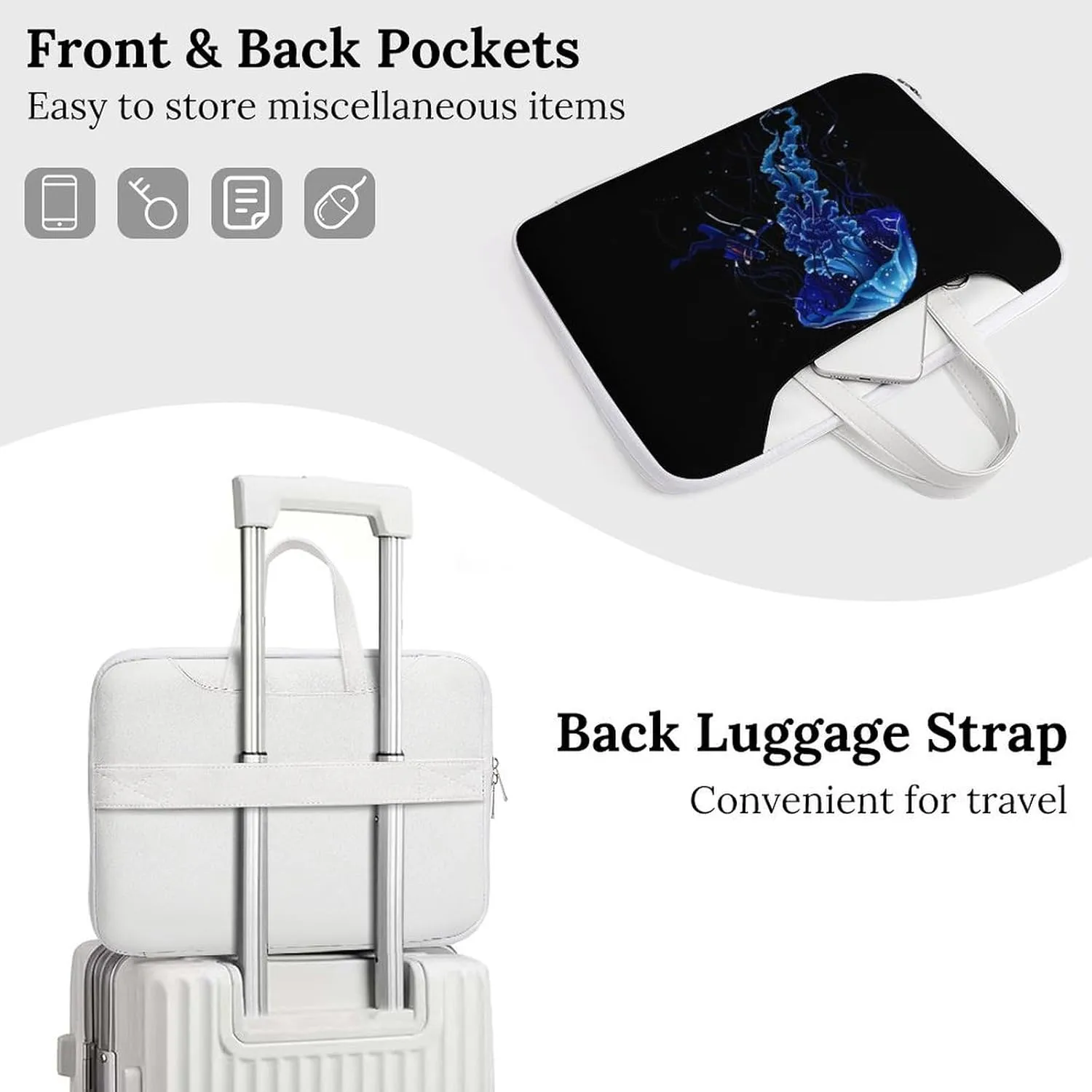 Beautiful Jelly Fish with Scuba Diver Laptop Bag PU Leather Computer Tote Bag Carrying Case Messenger Bag with Handle