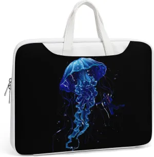 Beautiful Jelly Fish with Scuba Diver Laptop Bag PU Leather Computer Tote Bag Carrying Case Messenger Bag with Handle