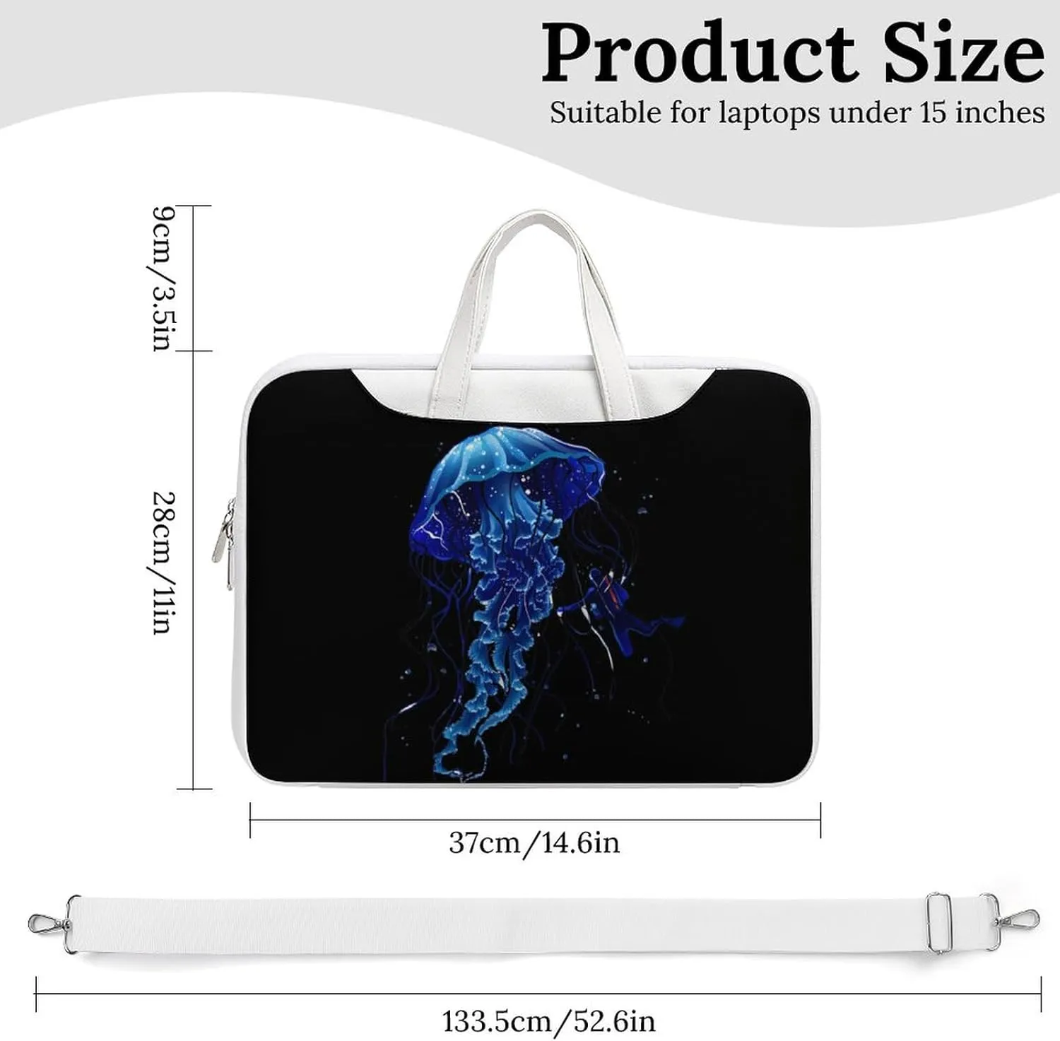 Beautiful Jelly Fish with Scuba Diver Laptop Bag PU Leather Computer Tote Bag Carrying Case Messenger Bag with Handle