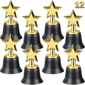 Bedwina Star Trophy Award - (Pack of 12) Bulk - 4.5 Inch Gold Trophies for Kids Awards, Choice Prizes for Adults, Winner Competitions, Sports Events, Party Decorations, Teachers and Party Favors