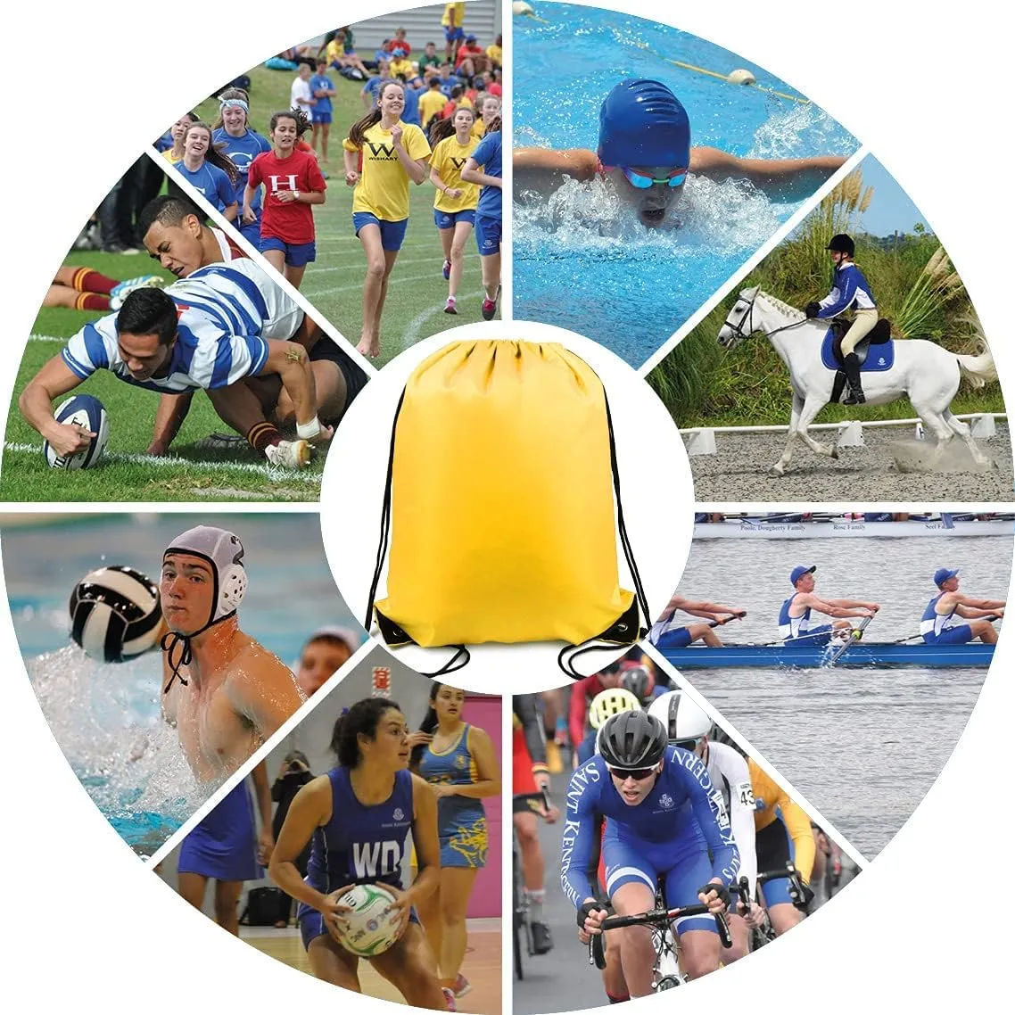 BeeGreen 10 Packs Yellow Drawstring Bags for Birthday Party Gym Sports Multipurpose Polyester Cinch Sackpack Bulk for Heat Vinyl Tie Dye Pull String Sinch Sacks