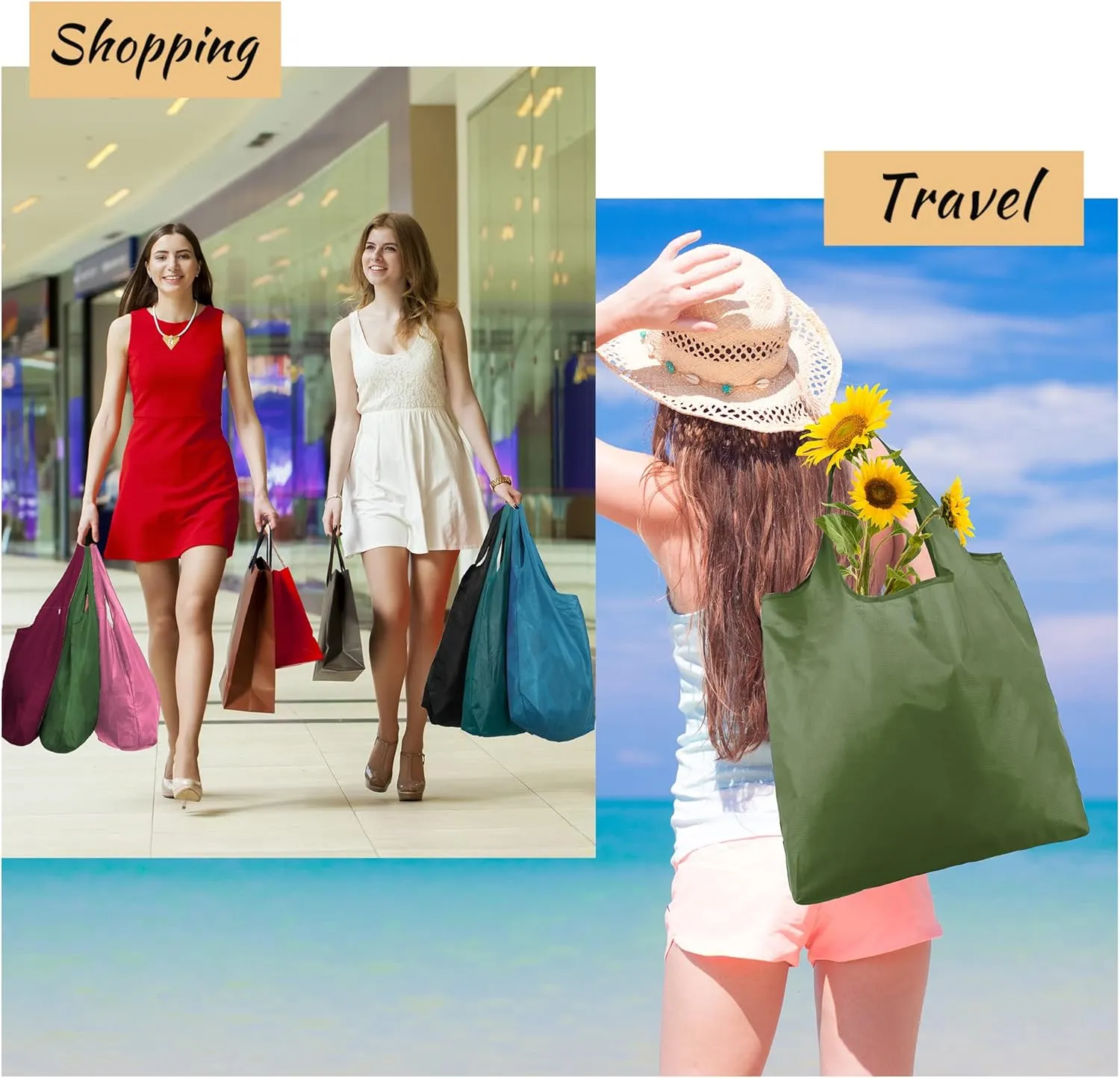 BeeGreen Reusable Grocery Bags Foldable Reusable Gift Bag Reusable Shopping- Bags With Handles Polyester Grocery Tote Bulk Travel Tote Bags For Women Cloth Bag Colorful Gifts