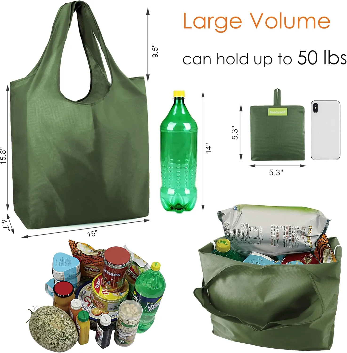 BeeGreen Reusable Grocery Bags Foldable Reusable Gift Bag Reusable Shopping- Bags With Handles Polyester Grocery Tote Bulk Travel Tote Bags For Women Cloth Bag Colorful Gifts
