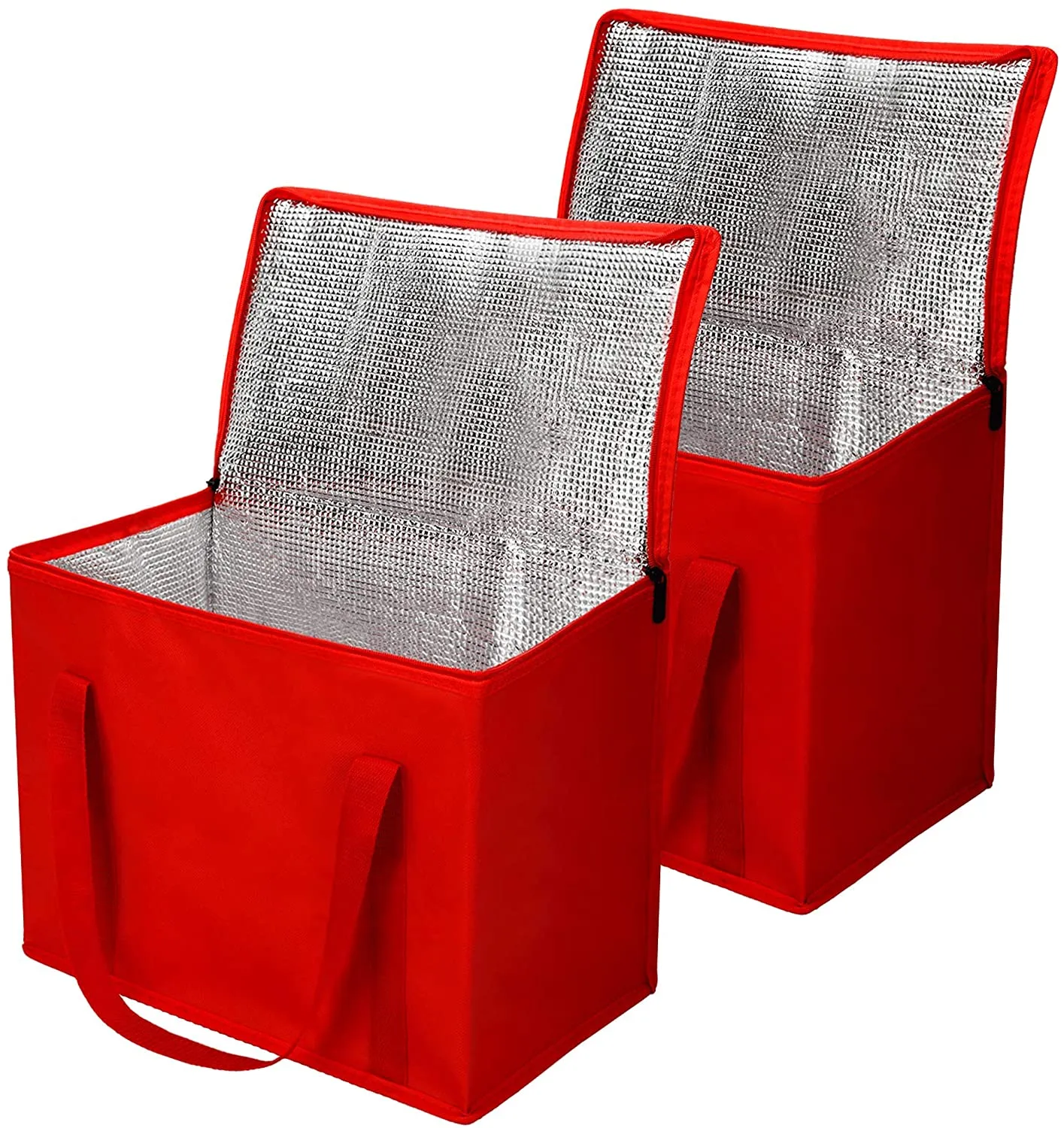 BELLEFORD  2-Pack Insulated Reusable Grocery Shopping Bags, Xl, Large Picnic Cooler Bag Zipper Zippered Top Cold, Grey
