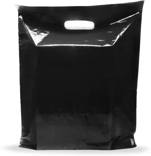 Black Merchandise Plastic Shopping Bags - 100 Pack 9" x 12" with 1.5 mil Thick - Die Cut Handles - Perfect for Retail, Party Favors, Birthdays, Goddie Bags - Color Black - Recyclable