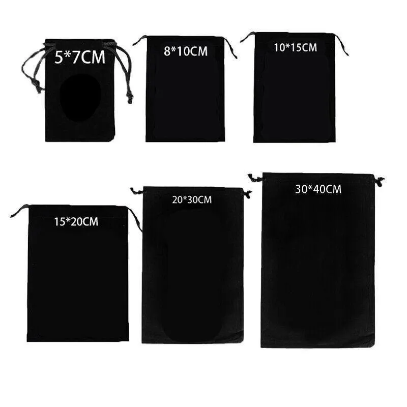 Black Velvet Drawstring Gift Bags 10-100PCS 6Sizes