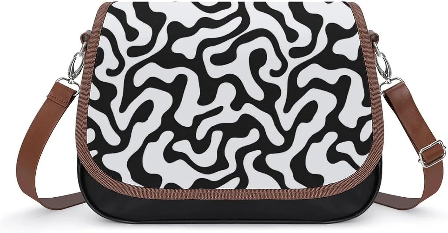 Black White Wavy Lines Geometry Crossbody Bags for Women Shoulder Bag Flap Handbags Leather Cross Body Purse