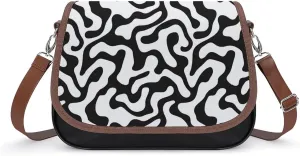 Black White Wavy Lines Geometry Crossbody Bags for Women Shoulder Bag Flap Handbags Leather Cross Body Purse