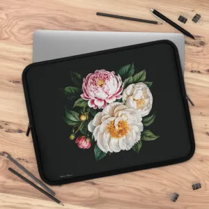 BLOOMING TECH: PEONIES IN BLOOM LAPTOP SLEEVE.NOIR/MULTI