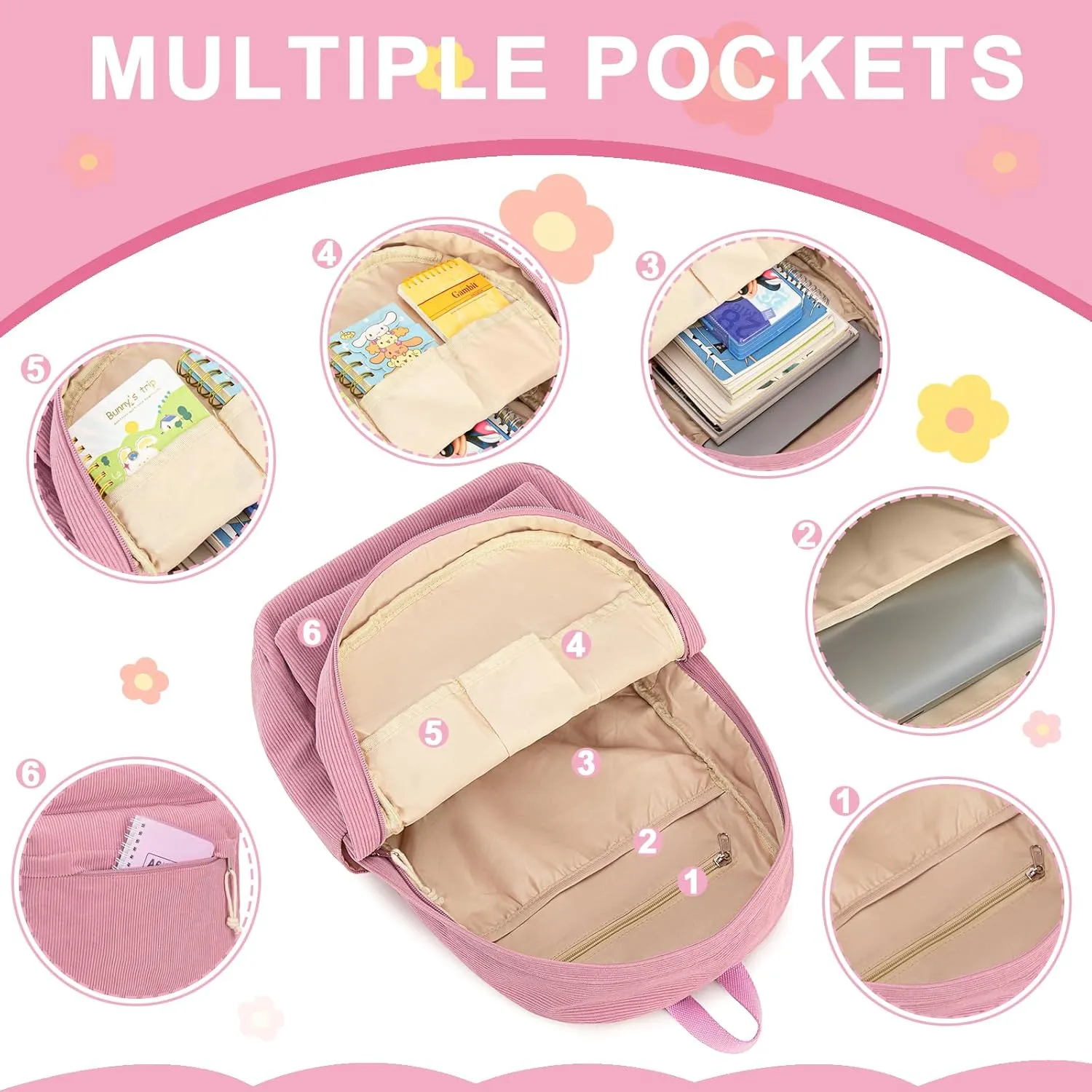 Bluboon Backpack for School Girls Backpack Cute Corduroy Bookbag Kids Backpack Laptop Backpack Gifts for Women