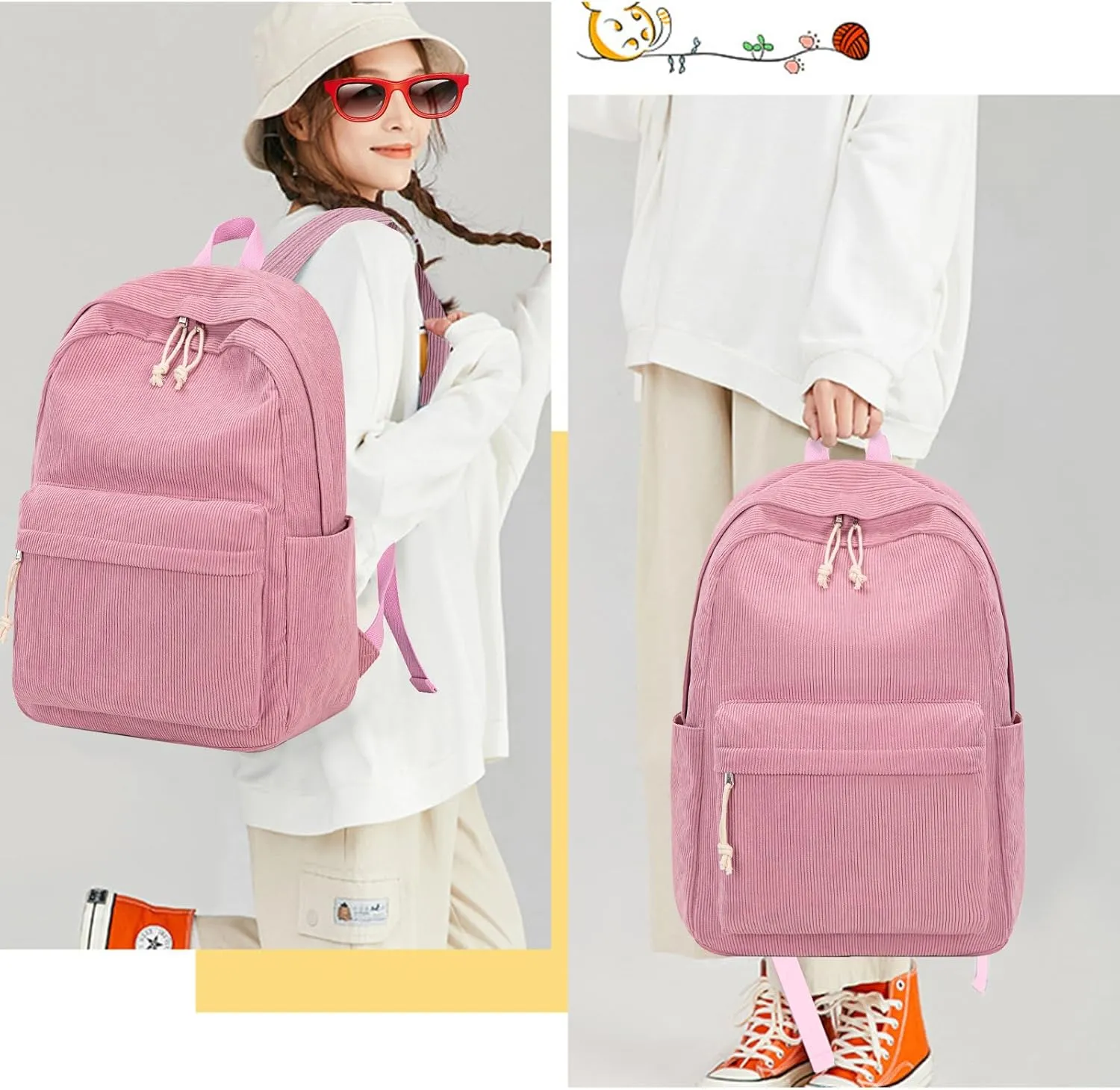 Bluboon Backpack for School Girls Backpack Cute Corduroy Bookbag Kids Backpack Laptop Backpack Gifts for Women
