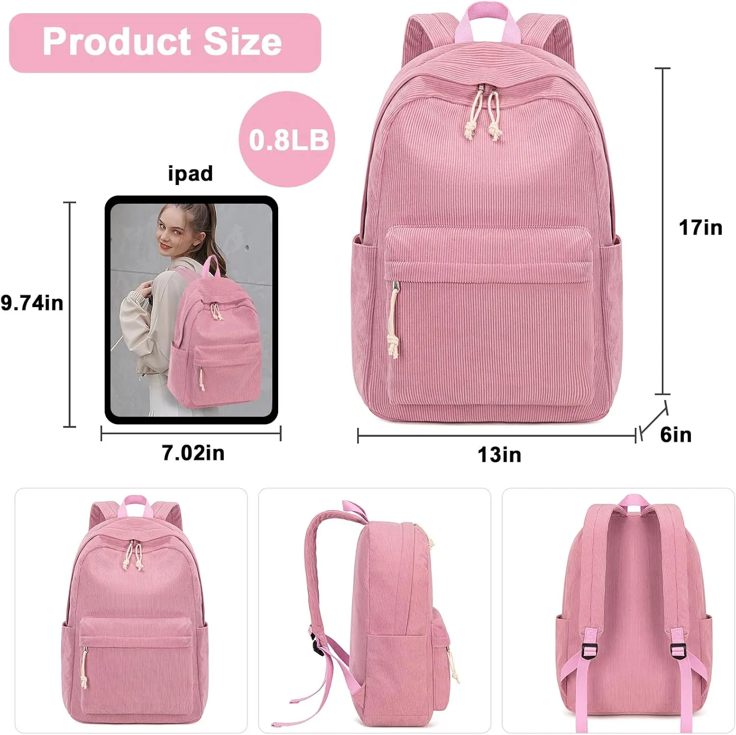 Bluboon Backpack for School Girls Backpack Cute Corduroy Bookbag Kids Backpack Laptop Backpack Gifts for Women