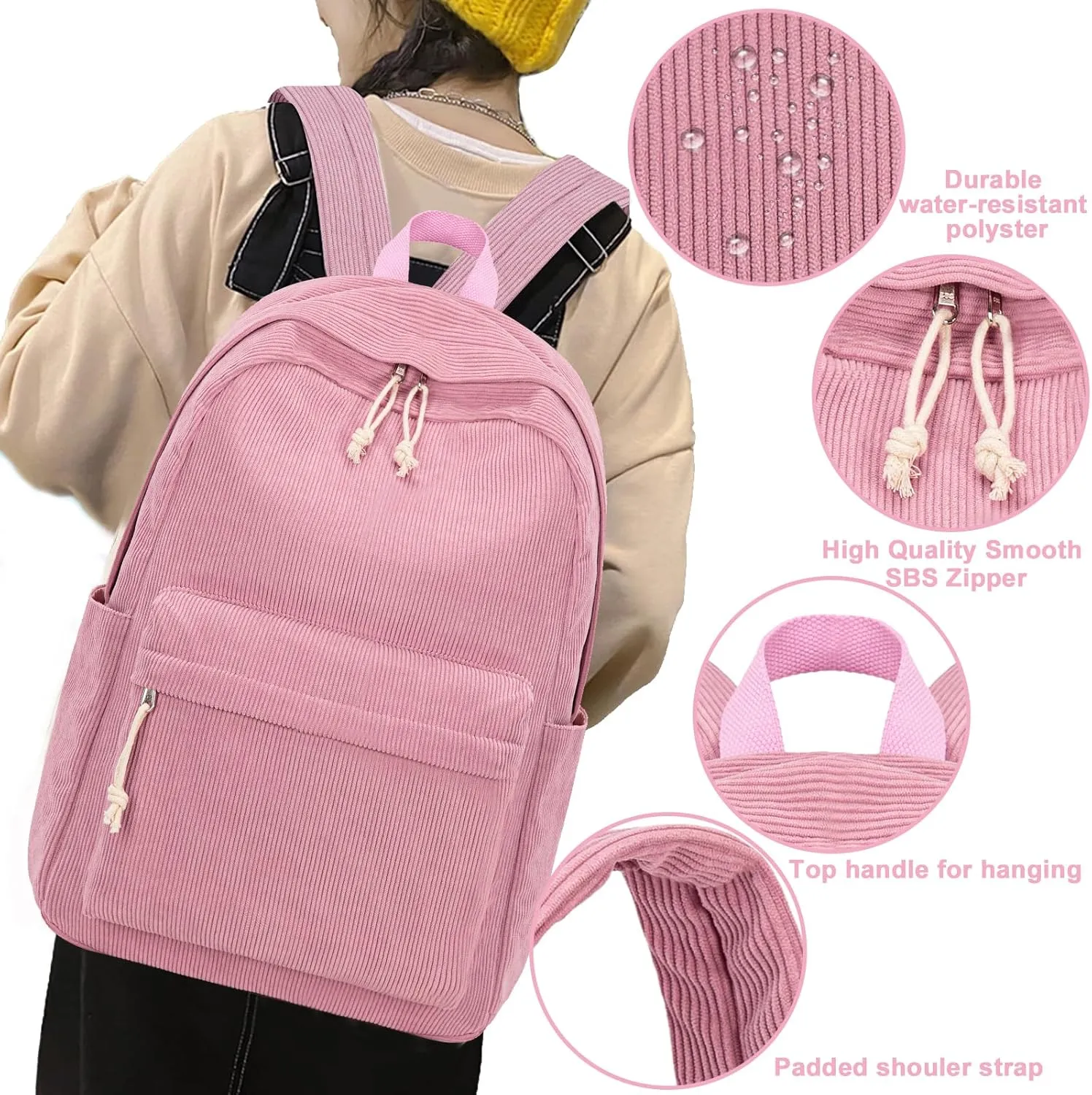 Bluboon Backpack for School Girls Backpack Cute Corduroy Bookbag Kids Backpack Laptop Backpack Gifts for Women