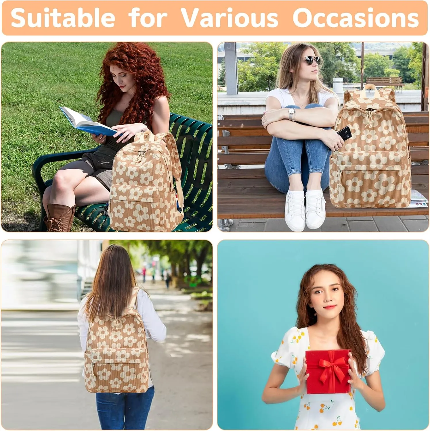 Bluboon Backpack for School Girls Women, Cute Corduroy Laptop Bookbag for Kids Teens, Durable Girls Lightweight Backpack