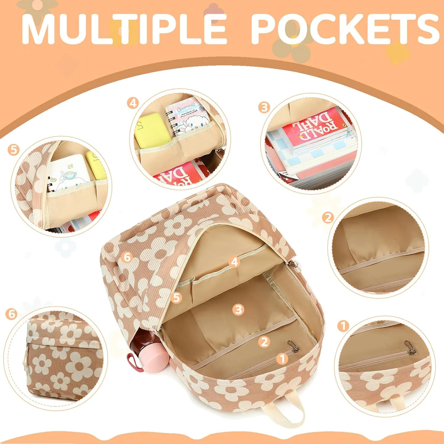 Bluboon Backpack for School Girls Women, Cute Corduroy Laptop Bookbag for Kids Teens, Durable Girls Lightweight Backpack