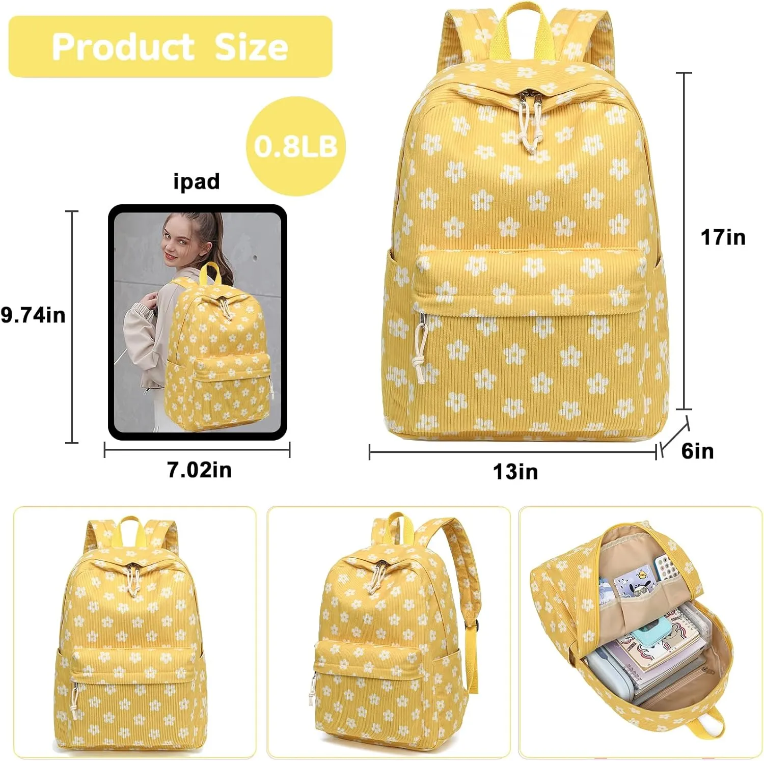 Bluboon Backpack for School Girls Women, Cute Corduroy Laptop Bookbag for Kids Teens