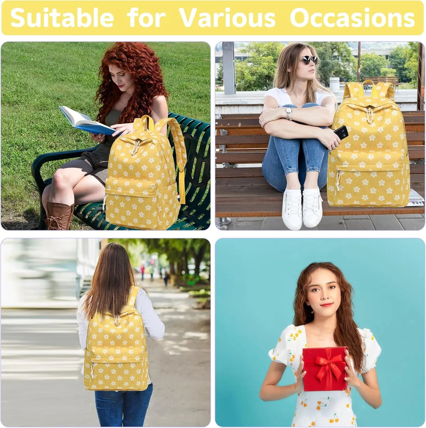 Bluboon Backpack for School Girls Women, Cute Corduroy Laptop Bookbag for Kids Teens