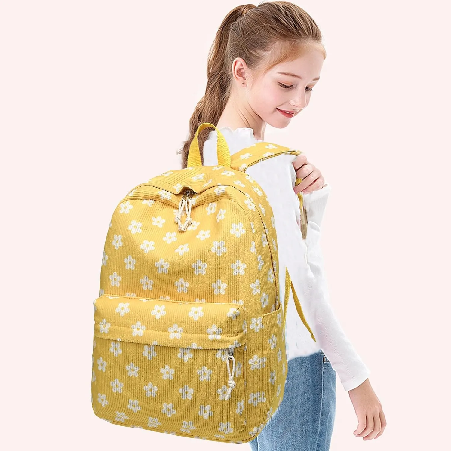 Bluboon Backpack for School Girls Women, Cute Corduroy Laptop Bookbag for Kids Teens