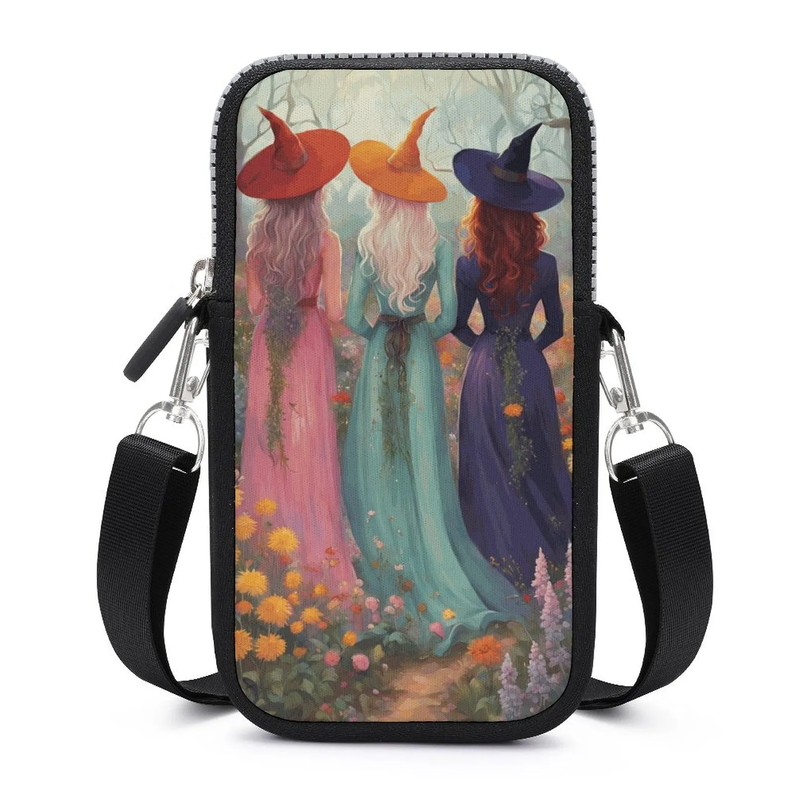 Boho Sister Witches Cell Phone Crossbody Pouch, Occult Personalized gift, Mystical Witches Wicca Three Witches Coven Witchy Stuff, Witch Bag