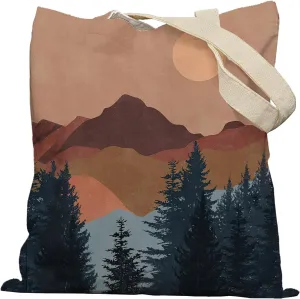Boho Tote Bag, Vintage Boho Sun Mountain Canvas Tote Bags for Women, Aesthetic Tote Bag, Reusable Grocery Bags Shopping Bags, Boho Gifts for Women