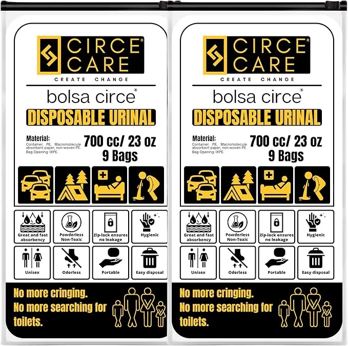 Bolsa Circe Disposable Urine Bags 9/18pcs Resealable, Portable Travel Disposable Urinal bags for men women kids- Camping Pee Bags,Emergency Toilet and Vomit Bag for Car Sickness Traffic Jam and Travel