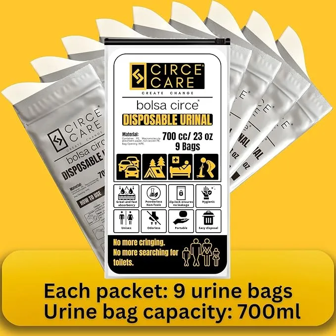 Bolsa Circe Disposable Urine Bags 9/18pcs Resealable, Portable Travel Disposable Urinal bags for men women kids- Camping Pee Bags,Emergency Toilet and Vomit Bag for Car Sickness Traffic Jam and Travel