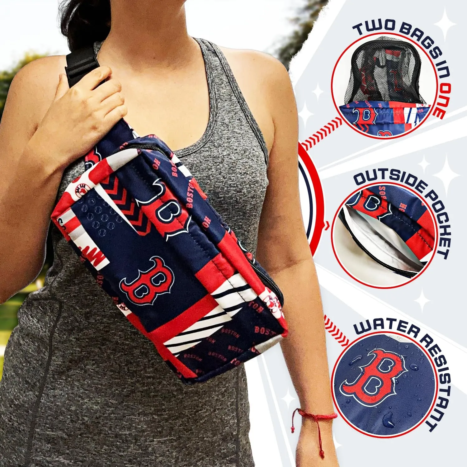 Boston Red Sox Crossbody Fanny Pack (transformable 2-in-1 Backpack), Licensed Gift Merch for Red Sox Fans (Street Series Adult Bags) Convertible, Stylish, Water-resistant Travel Merchandise for Women