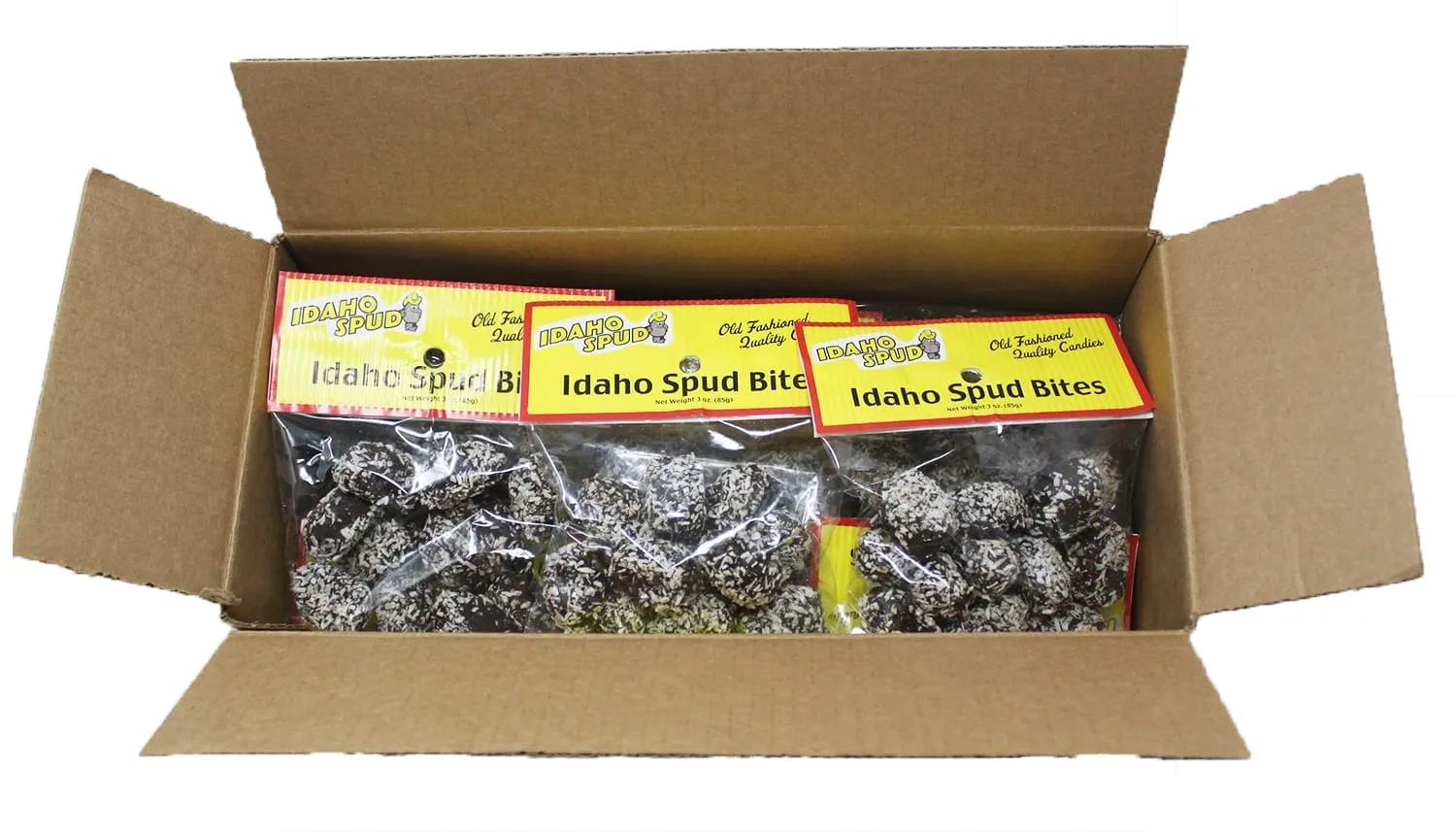 Box of Famous Idaho Spud Bites Chocolate and Marshmallow Candy Bars