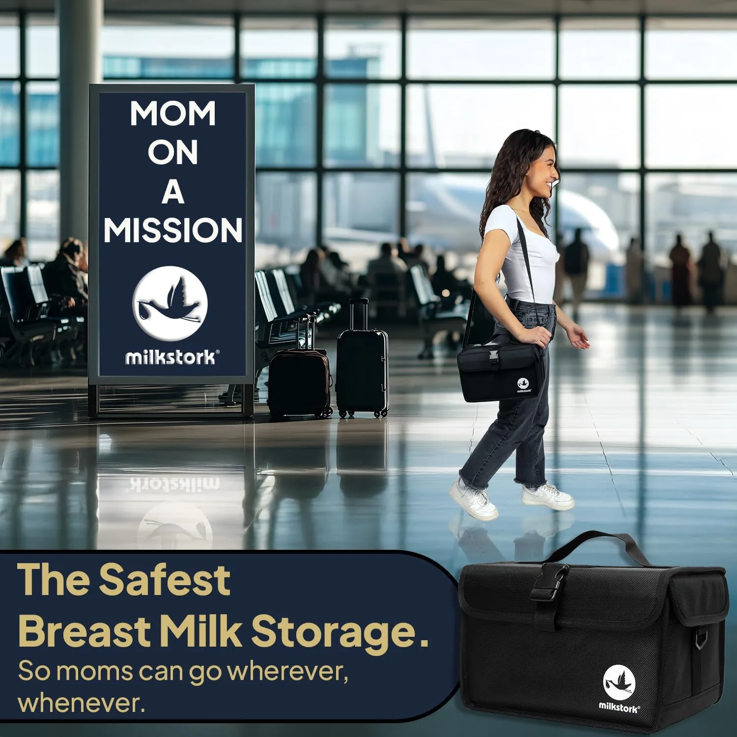 Breast Milk Cooler Travel Bag, Portable Breastmilk Cooler Bag with Ice Packs, 15 Hours of Refrigeration, Holds up to 24 Ounces, for Nursing Mom, Daycare, Work, Travel (Black)