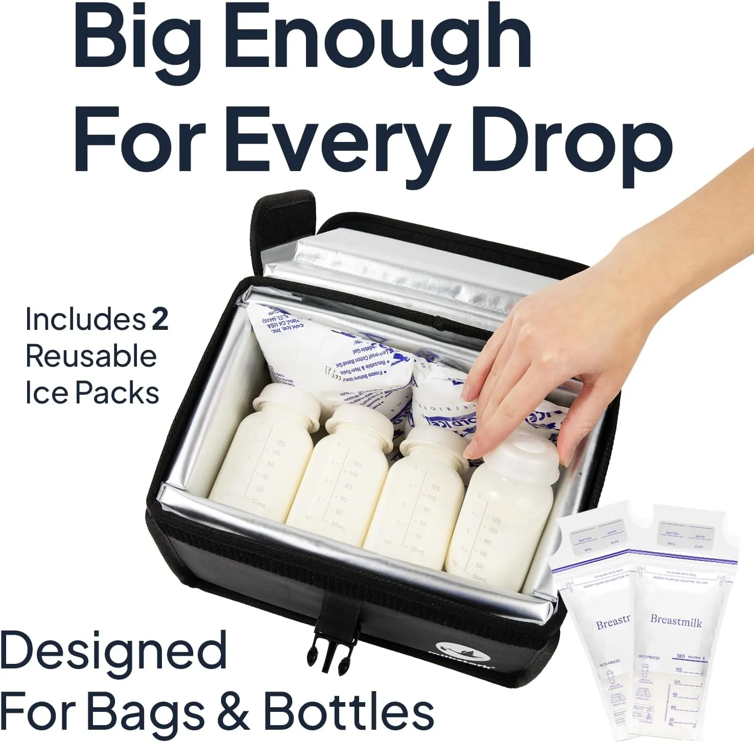Breast Milk Cooler Travel Bag, Portable Breastmilk Cooler Bag with Ice Packs, 15 Hours of Refrigeration, Holds up to 24 Ounces, for Nursing Mom, Daycare, Work, Travel (Black)