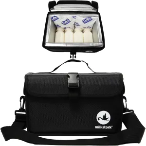 Breast Milk Cooler Travel Bag, Portable Breastmilk Cooler Bag with Ice Packs, 15 Hours of Refrigeration, Holds up to 24 Ounces, for Nursing Mom, Daycare, Work, Travel (Black)