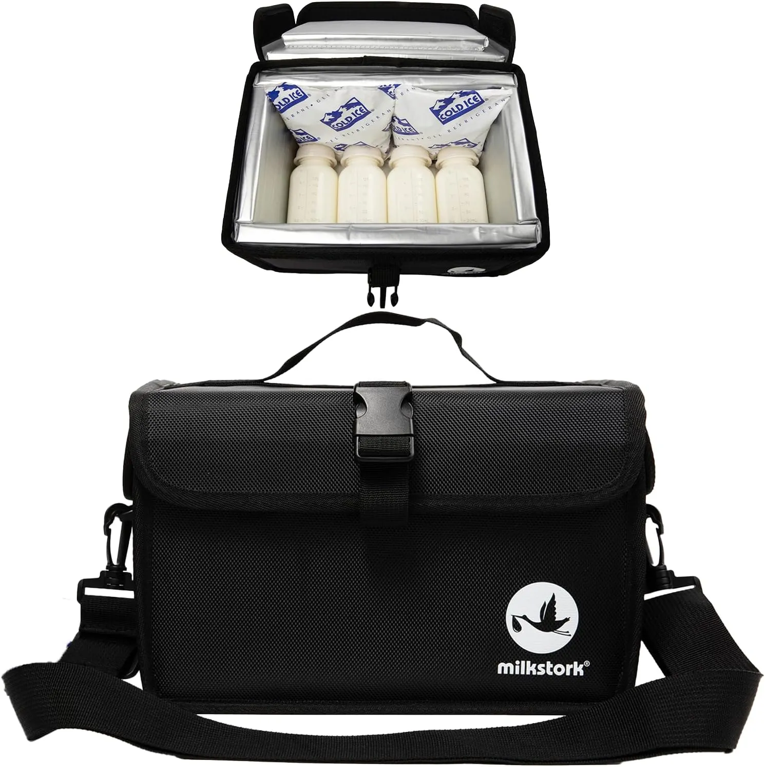 Breast Milk Cooler Travel Bag, Portable Breastmilk Cooler Bag with Ice Packs, 15 Hours of Refrigeration, Holds up to 24 Ounces, for Nursing Mom, Daycare, Work, Travel (Black)