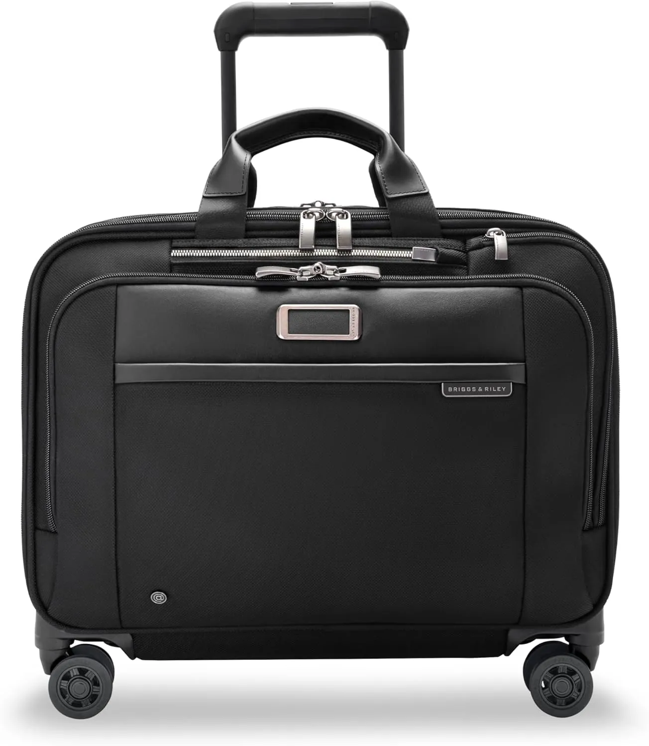 Briggs & Riley Large Spinner Briefcase - Carry On Luggage for Travel, Suitcase with Wheels, Softside Rolling Bag for Men & Women, Fits up to 17" Laptops, Interlocking Handle - @work Collection, Black