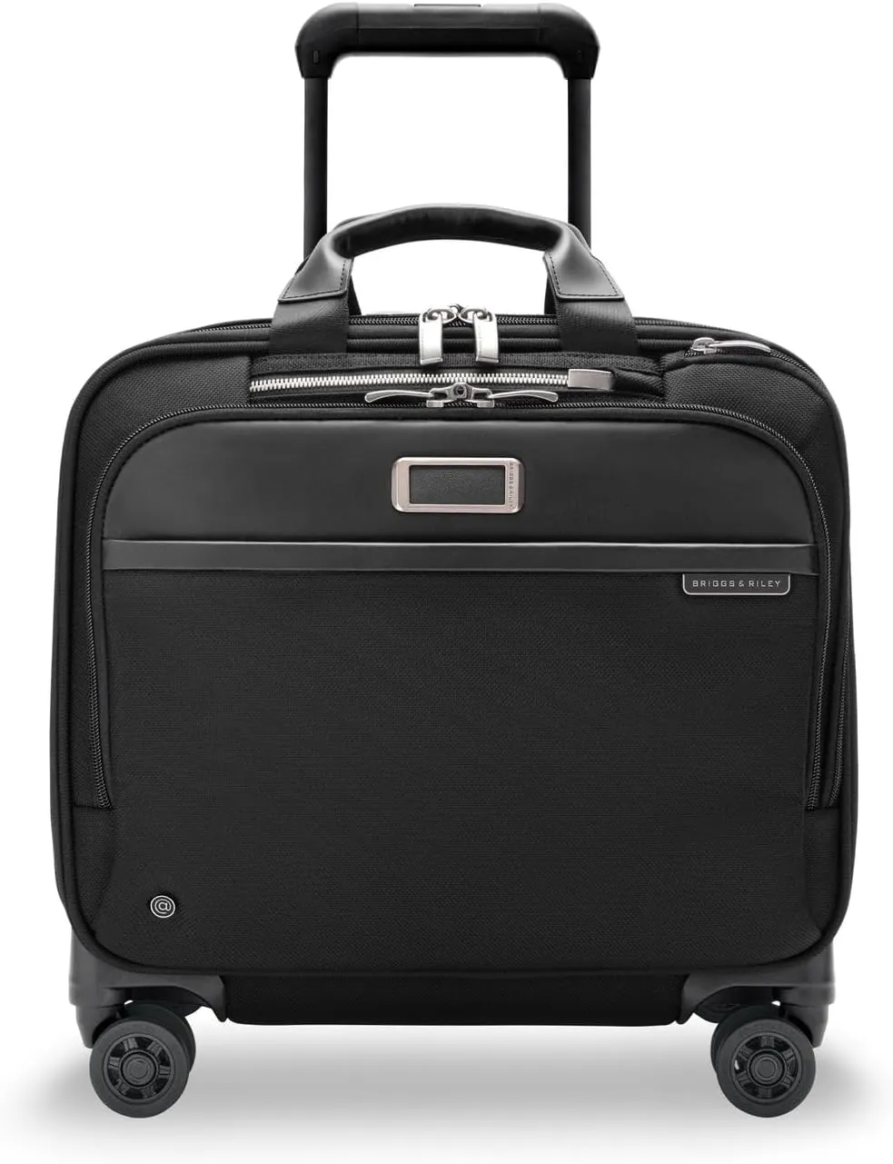 Briggs & Riley Medium Spinner Briefcase - Carry On Luggage for Travel, Suitcase with Wheels, Softside Rolling Bag for Men & Women, Fits up to 14" Laptops, Interlocking Handle - @work Collection, Black