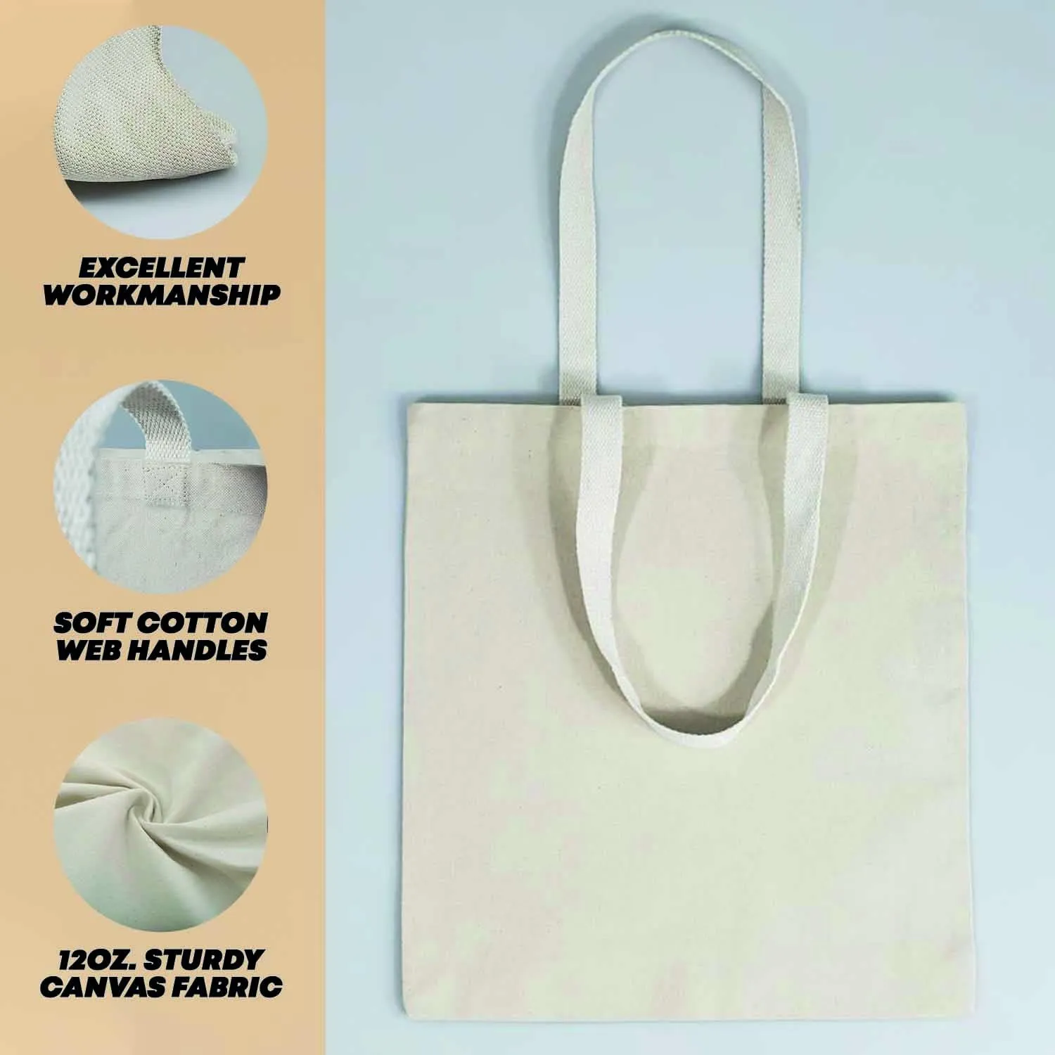Bulk Blank Cotton Canvas Tote Bags Heavy Duty Ideal for Crafts and Promotions Wholesale Eco-Friendly Shopping Bag 15"W x 16"H